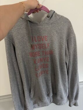 Grey Graphic Hoodie with Pink Text